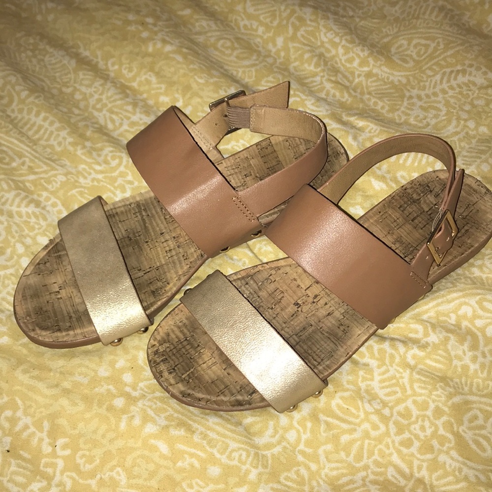 Restricted gold and tan sandals size 6